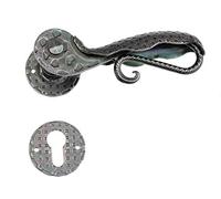 UHRIG Wrought Iron Door Handles, Handle Set Black with Rosettes for e.g. Front Door