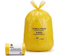 UHS Yellow Clinical Waste Bags 90L - 25 Medium Duty UN Certified Sacks Per Roll for Incineration - 4-Mil LLDPE Medical, Dental, Vet, Care Home Biohazard Disposal - 180×711×990mm