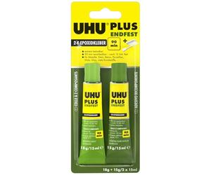 UHU 2-component adhesive Plus Endfest 300, crystal clear and highly resilient 2-component adhesive, 2 x 15 ml, epoxy-resin-glue