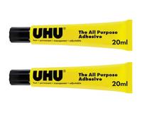 UHU All Purpose Adhesive 2 Pack - 20ml Tubes - Strong Multi-Surface Glue for Paper, Card, Wood, Fabric, Plastic & More - Clear, Fast-Drying General Purpose Glue