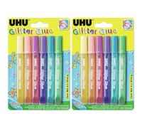 UHU Glitter Glue 12 x 10ml | Washable Glitter Craft Glue Multicolour