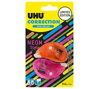 UHU Neon Mini Correction Tape - Correction Tape Fast, Clean and Accurate, White, Pack of 2, 6 m x 5 mm