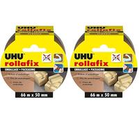 UHU Rollafix Brown Packing Tape 66m x 50mm (Pack of 2)