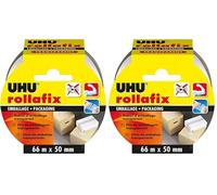 UHU Rollafix Packaging Tape Transparent 66 m x 50 mm (Pack of 2)