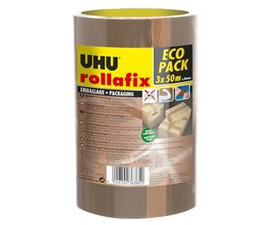 UHU Rollafix Packing Tape, Packaging Tape, Brown, 3 x 50 m