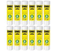 UHU Stic Glue Stick - Strong and Fast, Solvent Free Adhesive - Clear Application - 8.2g - Pack of 12