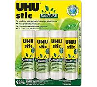 UHU Stic ReNATURE 4 x 40g Eco Friendly Solvent Glue Stick in a Renewable Resource Packaging,White
