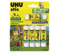 UHU Stic ReNATURE Minecraft - 2 Packs (2 x 5 Sticks = 10 x 8.2g) - 98% Natural Formula - Tubes 58% Plant Origin - Paper Glue, Cardboard, Photos - School Edition