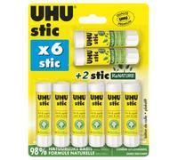 UHU Stic - Solvent-Free Glue Sticks, White, Pack of 6 x 8.2 g + 2 x Renature Stics