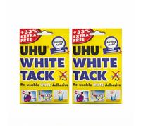 UHU White Tack Reusable Adhesive Putty, 40g Each, Pack of 2, Strong Hold, Removable & Repositionable, No Staining, White, for Posters, Photos & Paper