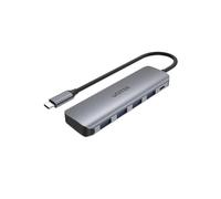 UHUB P5+ USB-C Hub 4 Port Powered H1107A / USB3.1 Gen1 SuperSpeed/Micro USB 12W Charging Port/Ultra Slim Aluminium Housing/Colour: Space Grey
