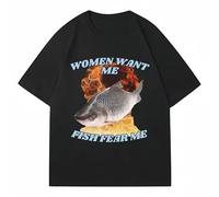 UHYft66AWZ Women Want Me Fish Fear Me T-Shirt Black M