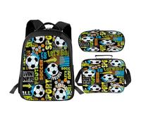 UIAMT 3PCS Soccer Ball Backpack for Boys Girls, Kids Backpack Set with Lunch Box, Backpacks Gifts for Kids Children Teen Toddler Elementary Middle School - Bookbag Travel Back Pack Ages 6-18