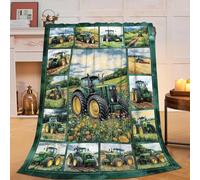 UIAMT Green Tractor Blanket Tractor Farming Flannel Plush Throw Blanket Cozy Countryside Farm Decor Fleece Stuff Blanket Gifts for Lover Girls Boys Kids Adults Women Bed Travel 40"x50"