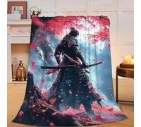 UIAMT Japanese Samurai Blanket Warrior Red Blossoms Flannel Plush Throw Blanket Cozy Japan Culture Decor Fleece Stuff Blanket Gifts for Lover Girls Boys Kids Adults Women Bed Travel 40"x50"