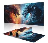 Uiaoiais Desk Pad,Japanesev Anime Fire Ice Dragons Mouse Pad,31.5"X15.7" Extended Gaming Mouse Pad Mat with Stitched Edge Non-Slip Base Big Desk Mat for Office Keyboard Laptop