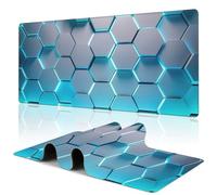 Uiaoiais Gaming Mouse Pad,Honeycomb Hexagon Desk Mat,31.5"X15.7" Large Desk Pad with Stitched Edge Non-Slip Base Keyboard Big Mouse Pad for Office Home Work Gaming-Blue