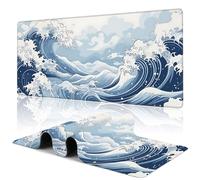Uiaoiais Mountain Gaming Mouse Pad,Japanese Blue and White Sea Wave Desk Mat,31.5""X15.7"" Large Desk Pad with Stitched Edge Non-Slip Base Keyboard Big Mouse Pad for Office Home Work Gaming, WDQ-D05