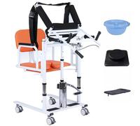 UIBAO Hydraulic Patient Lift Chair with Assisted Standing - Adjustable Lifting Height Nursing Wheelchair, 180° Split Seat, Detachable Cushion & Potty, Max Load 440Lbs for Elderly Transport Orange