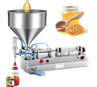 UIBAO Quantitative Pneumatic Liquid Paste Filling Machine Semi-Automatic Single Head Horizontal Type,5-1500ML Adjustable,Stainless Steel with Hopper,for Food Cosmetics Drinks Oil Honey 150to1500ML