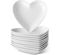 UIBFCWN 10 Pack Ceramic Appetizer & Dessert Plates, 7.5 Inch White Heart Shape Plates for Elegant Dessert Display, Small White Plates for Tapas Cake Bread Salad Snack