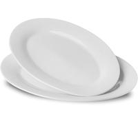 UIBFCWN 14 Inch Oval Serving Platter, Ceramic Large Serving Trays, Oval White Serving Plates for Dessert Appetizers Meat/Entertaining/Party, Set of 2