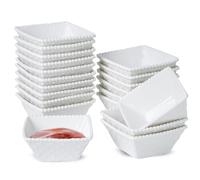 UIBFCWN 20Pack Ceramic Dip Bowls Set, 2.3oz White Dipping Sauce Bowls/Dishes for Tomato Sauce, Soy Sauce Dish, Square Side Dishes, Mini Appetizer Plates for Condiment