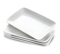 UIBFCWN Set of 4 Rectangular Serving Plates, Porcelain White, 25.4 x 15.2 cm, Rectangular Plates, Serving Plates, Oblong Dinner Plates for Meat, Antipasti, Sushi, Cakes