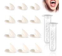 UICCVOKK 12 Pairs Vampire Fangs Halloween Vampire Teeth, Fake Teeth Dentures with Adhesive Cosplay Props Fang, 4 Size Tooth for Halloween Cosplay Party Props Dress Up Accessories
