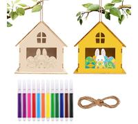 UICCVOKK 2 Pcs Bird House Kits for Kids, DIY Wooden Bird House Craft Kits for Kids, Wooden Houses to Paint, Easter BirdHouses Decorations Gard