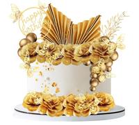 UICCVOKK 43 Pcs Cake Decorations, Gold Flowers Cake Topper, Boho Gold Balls Cakes Decorations, Butterfly & Palm Leaf Birthday Cakes Toppers for Birthday Party Wedding Hochzeitstorte