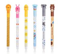 UICCVOKK 6 Pcs Erasable Pens Bundle, Set of 6 Erasable Gel Pens with Thermosensitive Erase Ink, 0.5mmTip, Bear, Puppy, Duck, Rabbit, Koala, lion Designs for Student Stationery Office Supplies(Black)