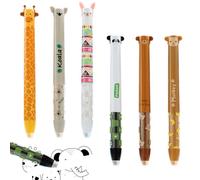 UICCVOKK 6 Pcs Erasable Pens, Rub Out Pens, 0.7mm Tip Eraser Pen with Cute Animal Design, Press Dual Color Neutral Pen for Back School Supplies Office Stationary