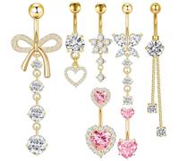 UICCVOKK 7PCS Belly Button Bars Silver Belly Bar Stainless Steel Belly Bars Zircon Butterfly Heart Bow Navel Bars Piercing Piercing Jewellery for Women Pink/Gold/Silver (gold)