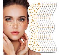 UICCVOKK 8 PCS Glitter Freckles,Face Tattoo,Sparkle Freckle,Temporary Tattoo,Gold Stardust Speckles,Sparkle Freckle Patches,Face Glitter Makeup Stickers Sets for Halloween,Music,Masquerade (Star)