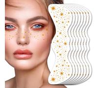 UICCVOKK 8 Pcs Glitter Freckles,Face Tattoo,Sparkle Freckle,Temporary Tattoo, Gold Sunlight Speckles,Glow Up Makeup Patches,Face Glitter Makeup Speckles for Graduation, Music, Masquerade