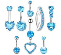UICCVOKK 8pcs Stainless Steel Belly Ring Set - Hypoallergenic Navel Bars Rings Belly Button Piercing Jewellery, Belly Bars Set for Women, Pink/Blue/Rose Gold/Gold/Silver (Blue)