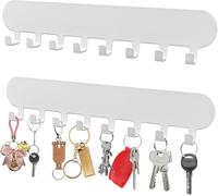 UICCVOKK Pack of 2 Key Rack No Drilling with 8 Hooks, Self-Adhesive Key Rack, Key Holder Wall for Hallways, Entrance Doors, Garages, Bathrooms, Kitchen (White)