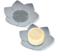 UICCVOKK Soap Dish Shower, Bathroom Soap Holder Silicone Soap Dishes with Draining, Lotus Flowers Bar Soap Holder for Shower Soap Saver Tray for Shower Bathroom & Kitchen, 2 Pcs (Gray)