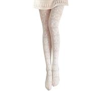 UICCVOKK White Lace Tights - Ladies Floral Lace Pantyhose - Milk White Women's Patterned Stockings