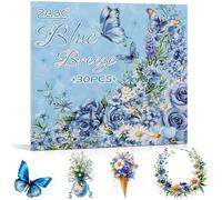 Uideyvi Blue Butterfly Garden Theme Sticker Scrapbooking Supplies for Junk Journal, 30 Sheets PET Stickers - Vintage Journaling Stickers, Ephemera Sticker Book Pre Cut(TZ-005-002)