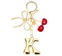 Uideyvi Initial Keychain Letter Bag Charms for Women, With Bow and Cherry Cute Purse Handbag Accessories (Red Cherry and Initial K)