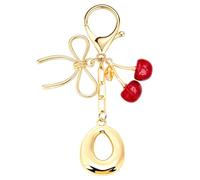 Uideyvi Initial Keychain Letter Bag Charms for Women, With Bow and Cherry Cute Purse Handbag Accessories (Red Cherry and Initial O)