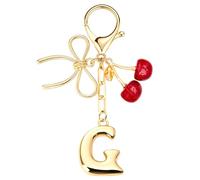 Uideyvi Initial Keychain Letter Bag Charms for Women, With Bow and Cherry Cute Purse Handbag Accessories (Red Cherry and Initial G)