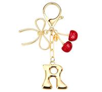 Uideyvi Initial Keychain Letter Bag Charms for Women, With Bow and Cherry Cute Purse Handbag Accessories (Red Cherry and Initial R)