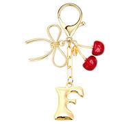 Uideyvi Initial Keychain Letter Bag Charms for Women, With Bow and Cherry Cute Purse Handbag Accessories (Red Cherry and Initial F)