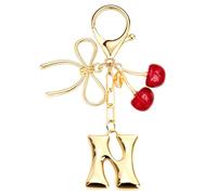 Uideyvi Initial Keychain Letter Bag Charms for Women, With Bow and Cherry Cute Purse Handbag Accessories (Red Cherry and Initial N)