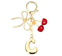 Uideyvi Initial Keychain Letter Bag Charms for Women, With Bow and Cherry Cute Purse Handbag Accessories (Red Cherry and Initial C)