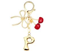 Uideyvi Initial Keychain Letter Bag Charms for Women, With Bow and Cherry Cute Purse Handbag Accessories (Red Cherry and Initial P)