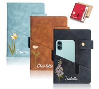 UIDMEN Personalized A5 Lined Leather Journal Notebook, Custom Birth Flower & Name, 5.9" X 8.4" Travel Diary with Storage Pocket, Journal for Travel, Business, Work, Writing, Gifts for Birthday